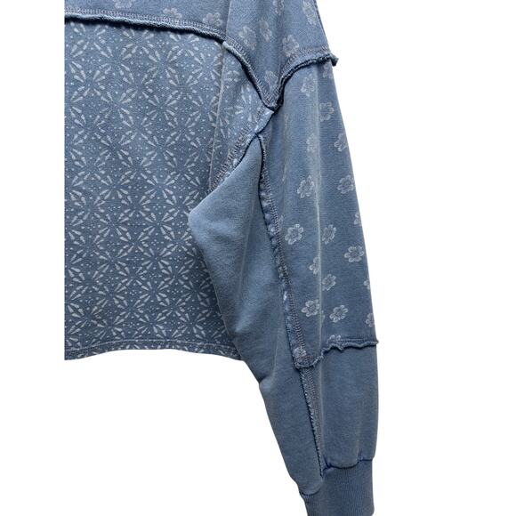 Lucky Brand Size XS OVERSIZED Washed Blue Hoodie Floral Distressed Sweatshirt - Picture 2 of 10